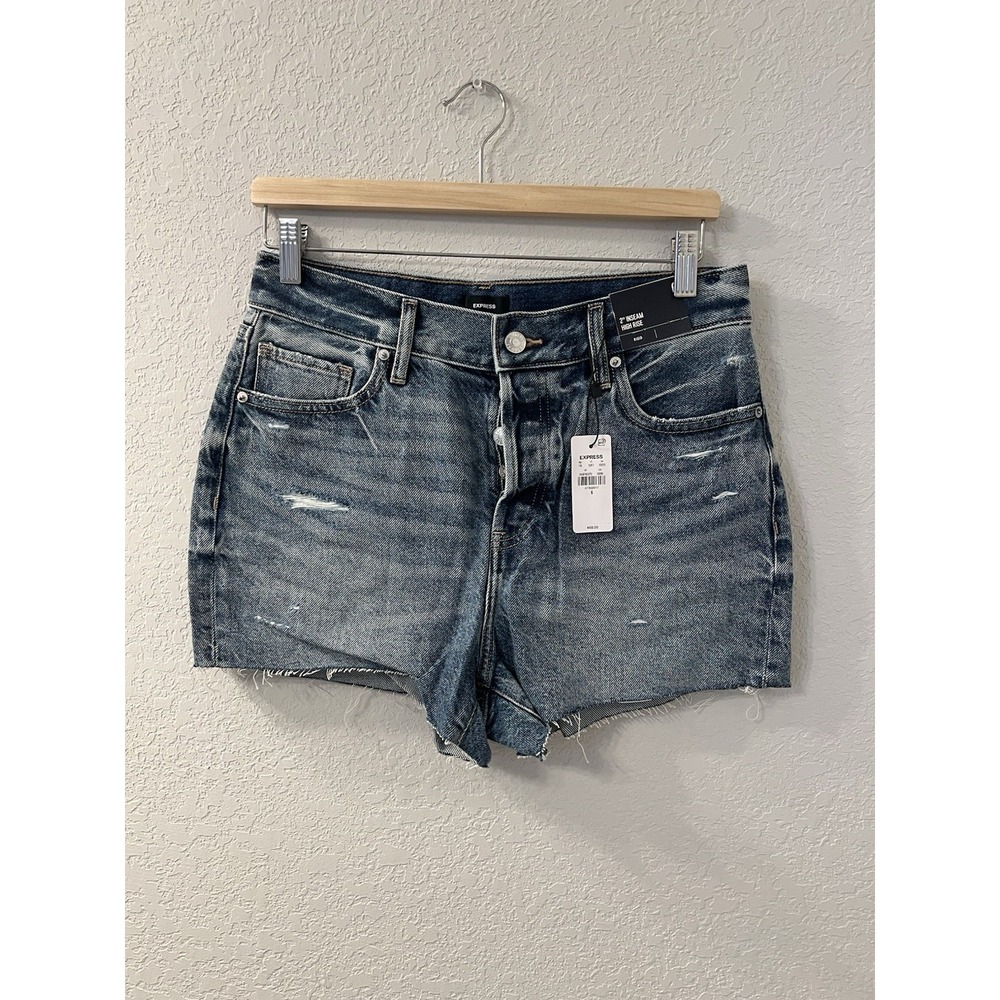 EXPRESS Shorts Womens 6 Distressed Cutoffs Button Fly Medium Wash Denim NWT